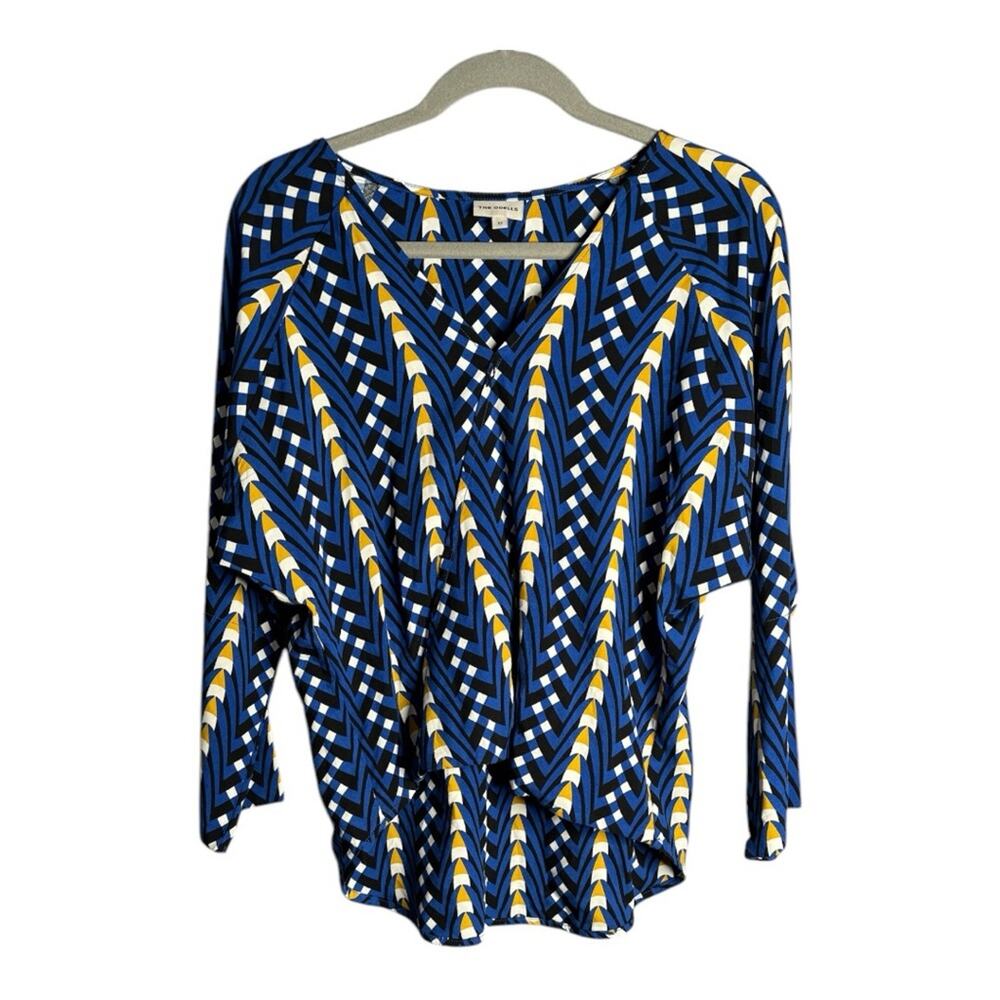 The Odells Blue and Gold Geometric Print High Low Top XS